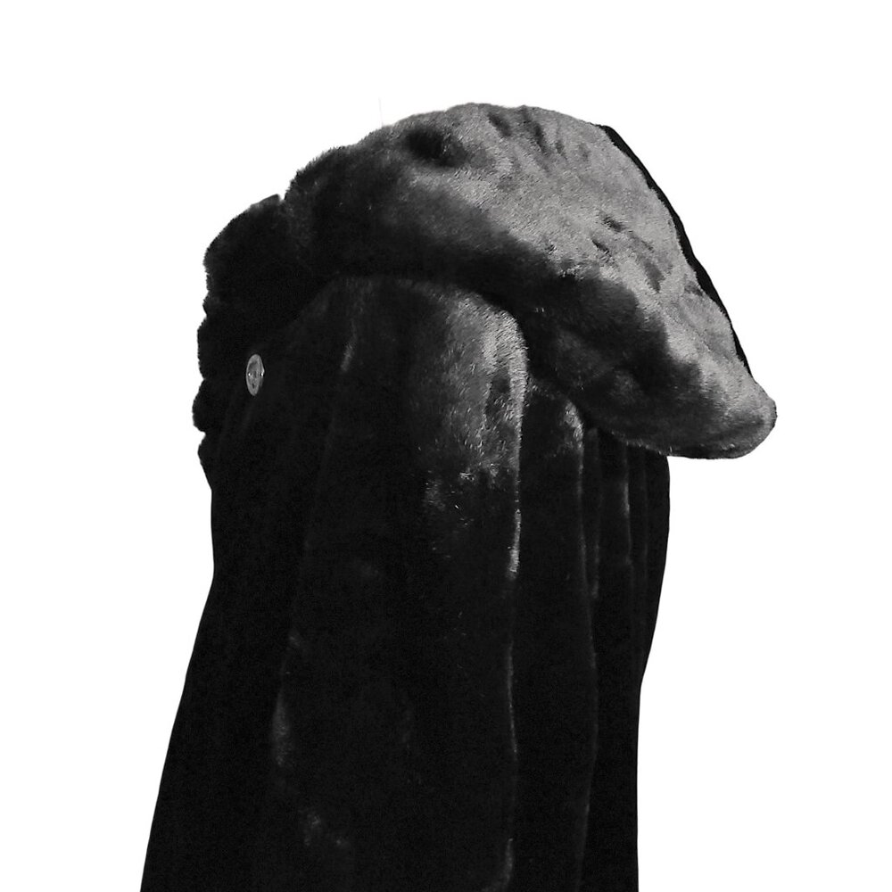 ALPINE STUDIO ~ Black Faux Mink Coat with Hood ~ XL ~ 38” L - Picture 11 of 16